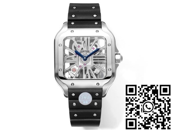 a1714932605802 0183 Cartier santos Skeleton 40mm THB Factory 1:1 Best Edition Weißes Gehäuse und schwarzes Armband