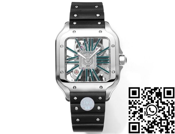 a1714932606076 0167 Cartier santos Skeleton 40mm THB Factory 1:1 Best Edition Hvid kasse og sort rem