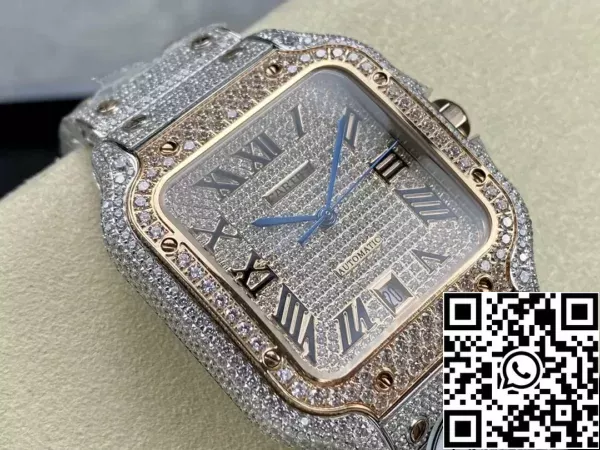 a18586e1c9e6578 Santos De Cartier Diamond Watches Rose Gold Dial 1:1 Best Edition AMG Factory Swarovski Stone