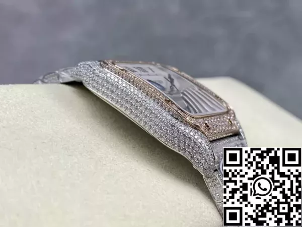 a5993d278128d77 Santos De Cartier диамантени часовници бял циферблат 1: 1 най-доброто издание AMG фабрика Swarovski камък