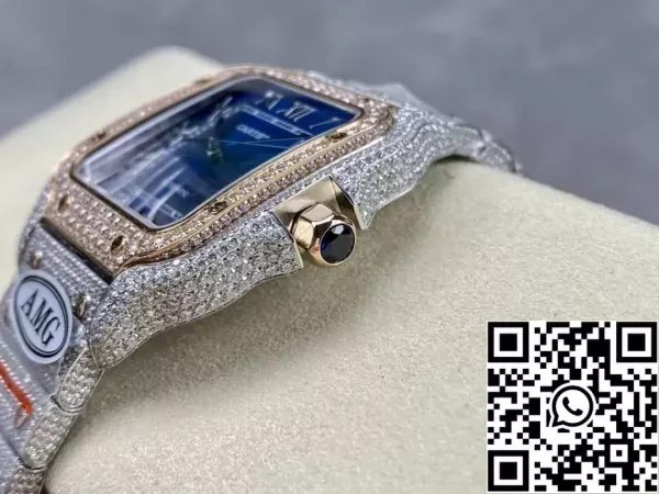 acf9e087218e5b2 Santos De Cartier Diamond ρολόγια Μπλε Dial 1:1 Best Edition AMG εργοστάσιο Swarovski Stone