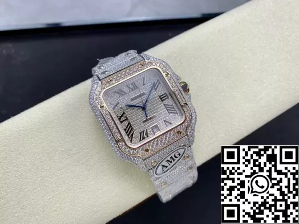 af48bb4b03c5277 Santos De Cartier Diamond Horloges Rose Gold Dial 1:1 Best Edition AMG Factory Swarovski Stone