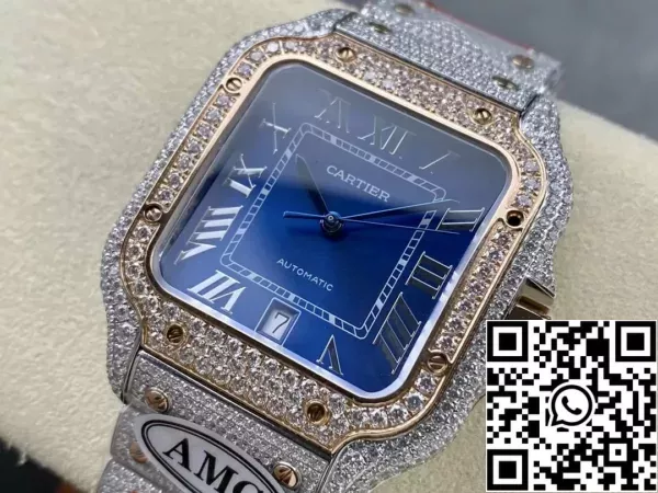 b01cf699f0b93c3 Santos De Cartier Diamond ρολόγια Μπλε Dial 1:1 Best Edition AMG εργοστάσιο Swarovski Stone