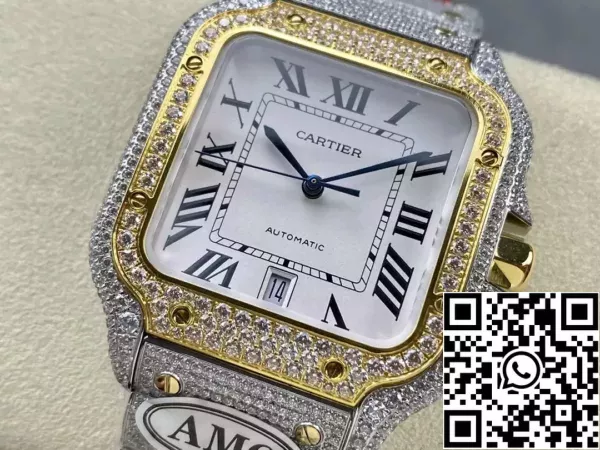 b0c1deac684ee26 Santos De Cartier Diamond Watches White Dial and Gold 1:1 Best Edition AMG Factory Swarovski Stone