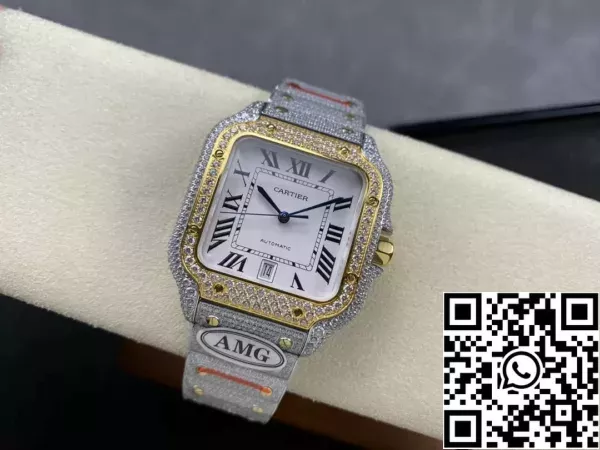 b5e40f6859c502f Santos De Cartier Diamond ρολόγια λευκό καντράν και χρυσό 1:1 Best Edition AMG εργοστάσιο Swarovski Stone