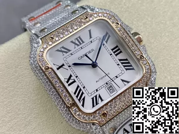 bd4e86d9f9b74eb Santos De Cartier Diamond ure bela številčnica 1: 1 Najboljša izdaja AMG tovarne Swarovski kamen