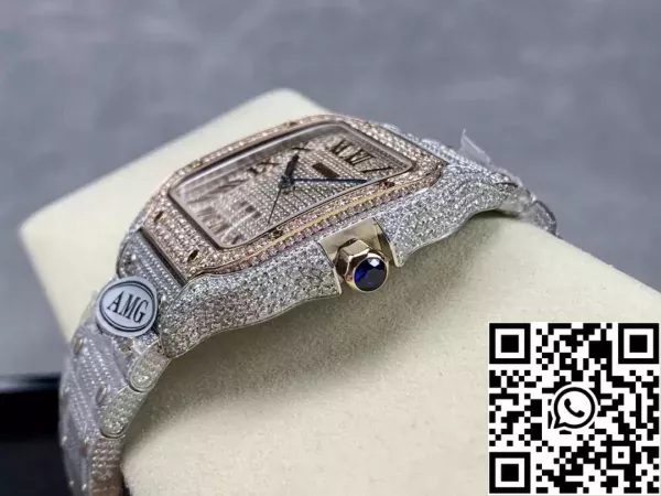 c3e38e0aa506b24 Santos De Cartier gyémánt órák rózsa arany számlap 1:1 legjobb kiadás AMG gyár Swarovski kő