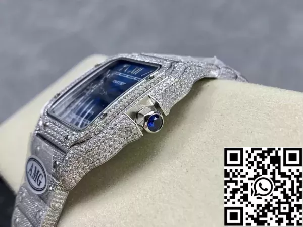 c4c5e2df9fa407b Santos De Cartier Diamond ρολόγια μπλε καντράν και ασημί 1:1 Best Edition AMG εργοστάσιο Swarovski Stone