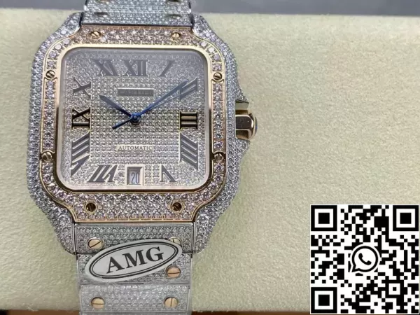 d00d670fddf6c36 Santos De Cartier Diamond Watches Rose Gold Dial 1:1 Best Edition AMG Factory Swarovski Stone