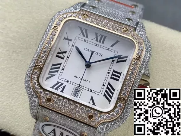 d74c9846cd597f4 Santos De Cartier Diamond ure bela izbira 1: 1 najboljša izdaja AMG tovarne Swarovski kamen