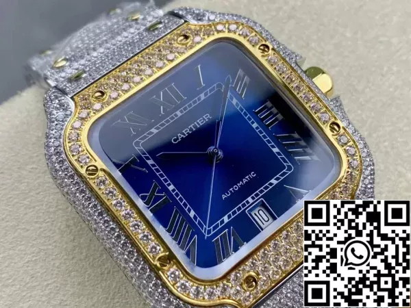 d9151d8e7d057b3 Santos De Cartier Diamond Horloges Blauwe Wijzerplaat en Goud 1:1 Best Edition AMG Factory Swarovski Stone