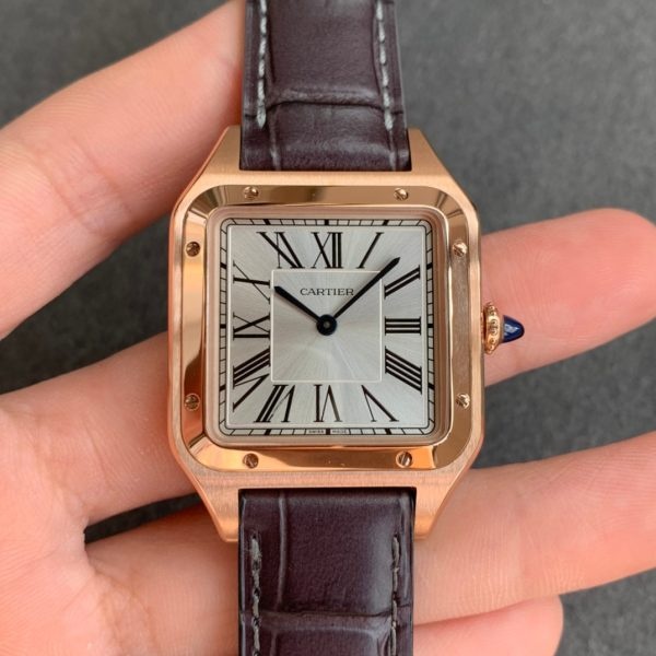 i1588063670 3367 0 Cartier Santos-Dumont WGSA0022 1:1 Най-добро издание F1 Фабрика Сребърен циферблат Кафява каишка