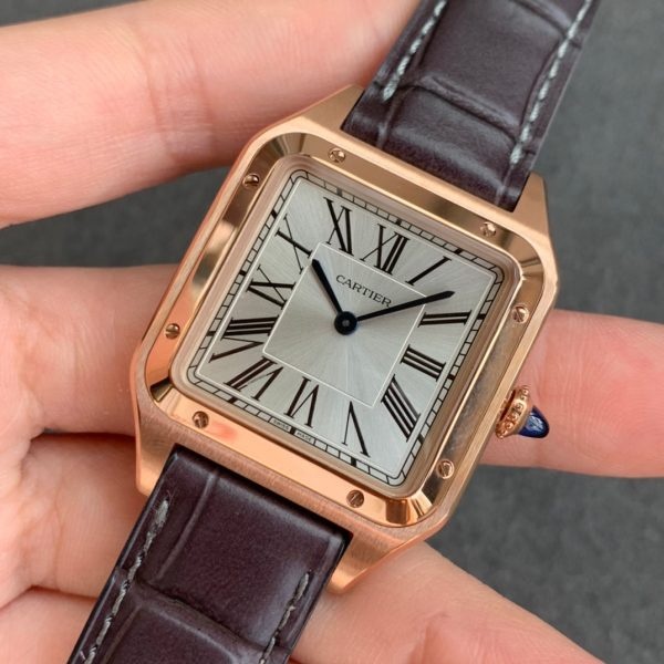 i1588063670 3512 2 Cartier Santos-Dumont WGSA0022 1:1 Най-добро издание F1 Фабрика Сребърен циферблат Кафява каишка