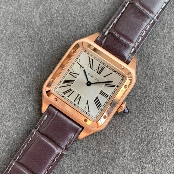 i1588063670 4407 8 Cartier Santos-Dumont WGSA0022 1:1 Best Edition F1 Factory Ezüst számlap barna szíjjal