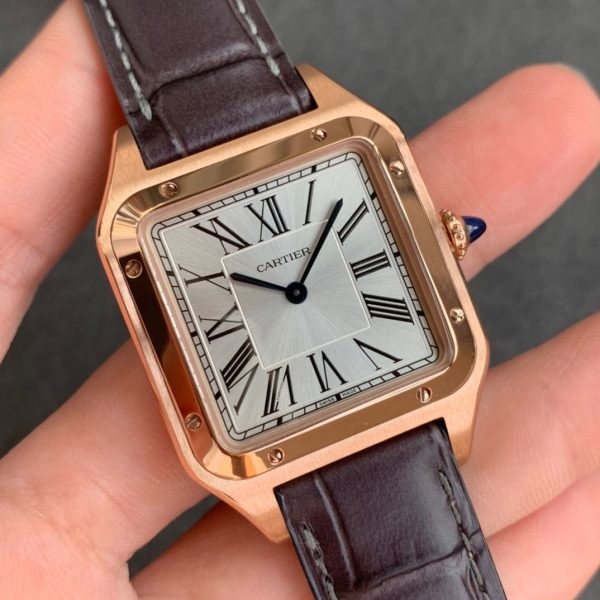 i1588063670 9556 1 Cartier Santos-Dumont WGSA0022 1:1 Best Edition F1 Factory Ezüst számlap barna szíjjal