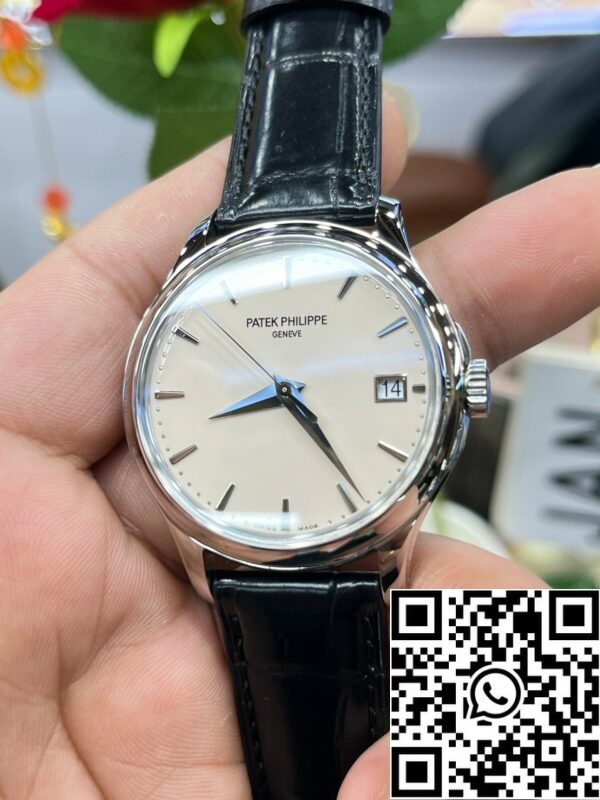 i1709302477 1047 4 Patek Philippe Calatrava 5227G Mostrador branco 1:1 Best Edition 3K Factory Bracelete em pele preta