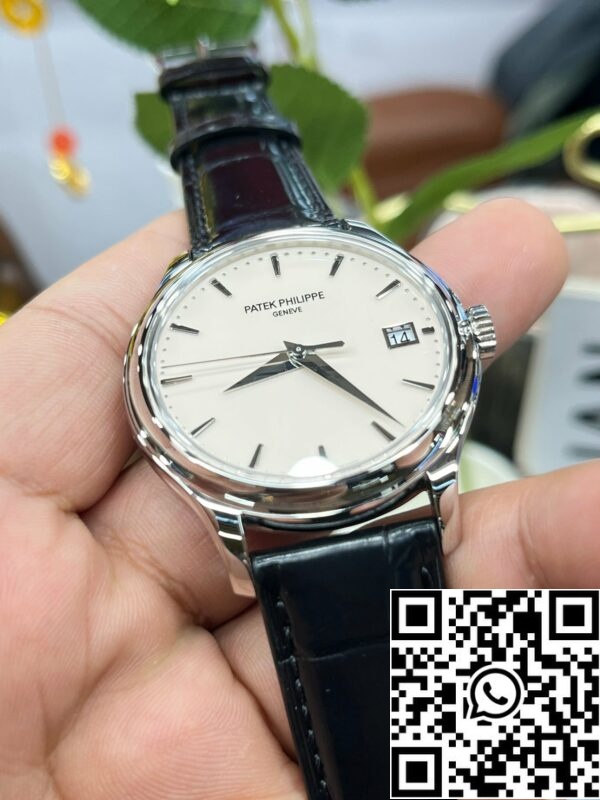 i1709302477 1562 3 Patek Philippe Calatrava 5227G Hvid urskive 1:1 Best Edition 3K Factory Sort læderrem