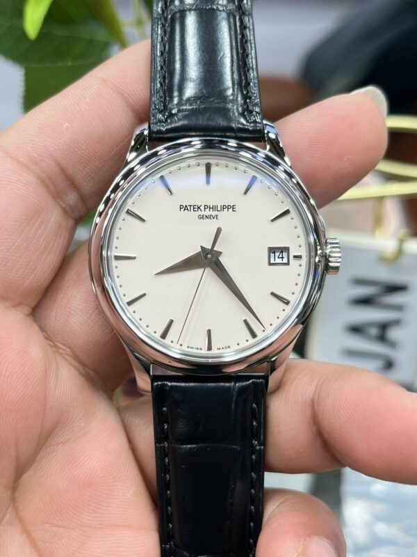 i1709302477 2035 0 Patek Philippe Calatrava 5227G Quadrante bianco 1:1 Migliore edizione 3K Fabbrica Cinturino in pelle nera