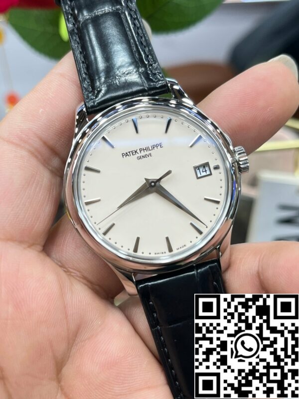 i1709302477 9944 2 Patek Philippe Calatrava 5227G Quadrante bianco 1:1 Migliore edizione 3K Fabbrica Cinturino in pelle nera