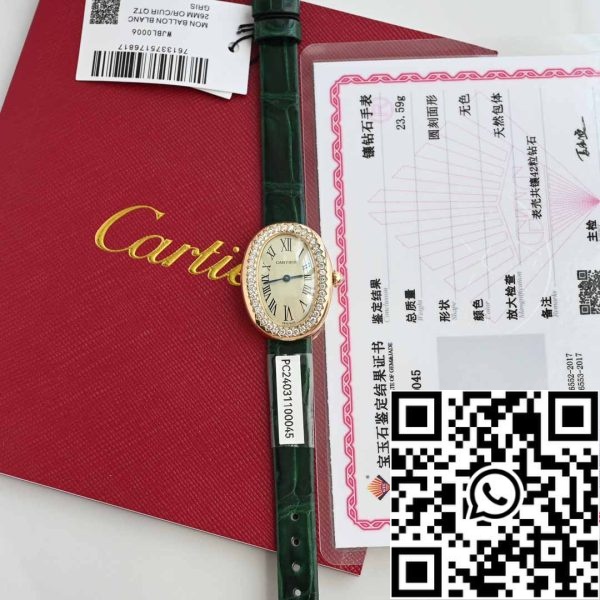 i1714101671 2472 4 Cartier Lady Baignoire 23.9mm WJBA0038 1:1 Mejor Edición 18k Oro auténtico y diamantes Correa verde