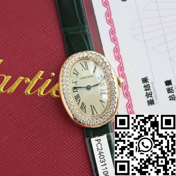 i1714101671 2735 7 Cartier Lady Baignoire 23.9mm WJBA0038 1:1 Best Edition 18k Aur adevărat și diamante Curea verde