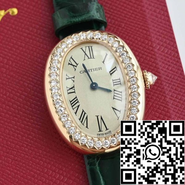 i1714101671 3681 0 Cartier Lady Baignoire 23.9mm WJBA0038 1:1 Best Edition 18k Aur adevărat și diamante Curea verde