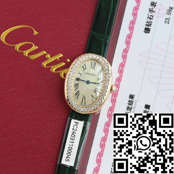 i1714101671 5041 5 Cartier Lady Baignoire 23.9mm WJBA0038 1: 1 Best Edition 18k Prawdziwe złoto i diamenty Zielony pasek