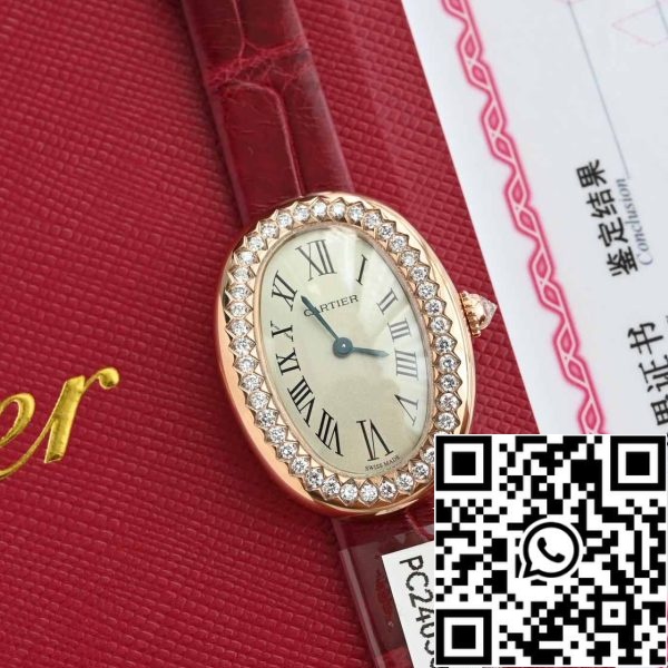 i1714101712 5623 4 Cartier Lady Baignoire 23.9mm CRWJBA0031 1:1 Best Edition 18k πραγματικό χρυσό και διαμάντια Red Strap έκδοση