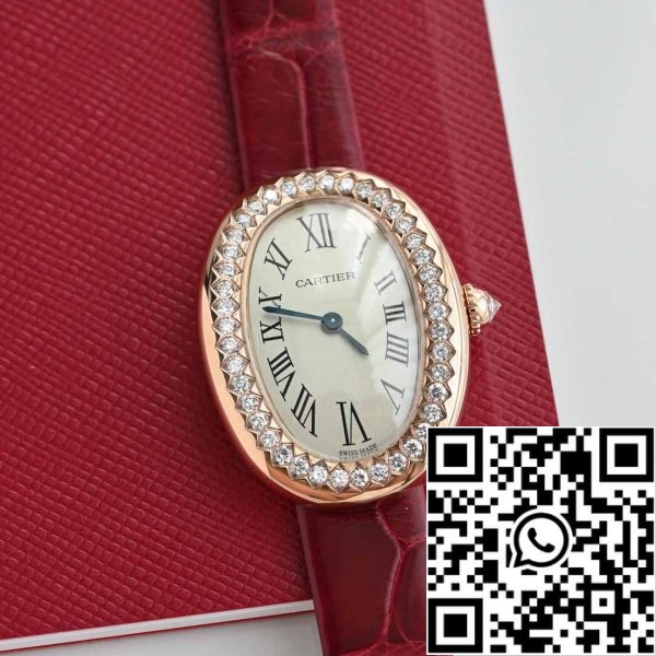 i1714101712 7447 2 Cartier Lady Baignoire 23.9mm CRWJBA0031 1:1 Best Edition 18k Настоящее золото и бриллианты Красный ремешок Версия