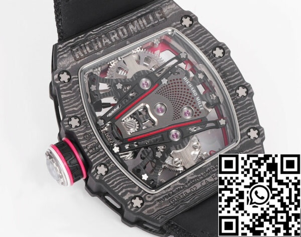 i1715075506 4151 4 Richard Mille Bubba Watson Tourbillon RM38-02 1:1 Best Edition Fekete szénszálas tok, tépőzáras szövetszíj