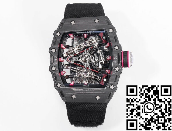 i1715075506 8309 7 Richard Mille Bubba Watson Tourbillon RM38-02 1:1 Best Edition Boîtier en carbone noir Bracelet en tissu velcro