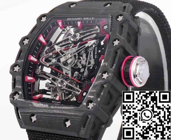 i1715075506 9034 0 Richard Mille Bubba Watson Tourbillon RM38-02 1:1 Best Edition Fekete szénszálas tok tépőzáras szövetszíjjal