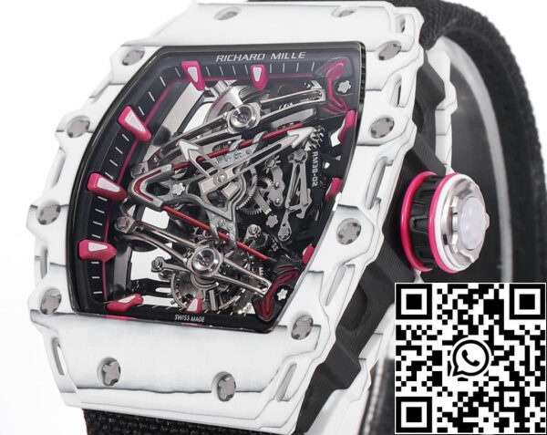 i1715076156 111 6 Richard Mille Bubba Watson Tourbillon RM38-02 1:1 Best Edition Fehér szénszálas tok Fekete tépőzáras szövet szíj