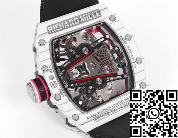 i1715076156 1468 5 Richard Mille Bubba Watson Tourbillon RM38-02 1:1 Best Edition Biała karbonowa koperta Czarny materiałowy pasek na rzep