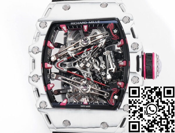 i1715076156 1647 4 Richard Mille Bubba Watson Tourbillon RM38-02 1:1 Best Edition Biała karbonowa koperta Czarny materiałowy pasek na rzep