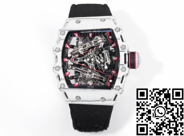 i1715076156 4342 3 Richard Mille Bubba Watson Tourbillon RM38-02 1:1 Best Edition Fehér szénszálas tok Fekete tépőzáras szövet szíj