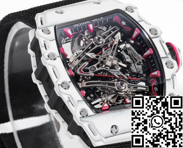 i1715076156 5505 0 Richard Mille Bubba Watson Tourbillon RM38-02 1:1 Best Edition Fehér szénszálas tok Fekete tépőzáras szövet szíj