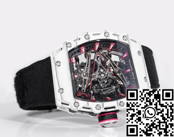 i1715076156 596 8 Richard Mille Bubba Watson Tourbillon RM38-02 1:1 Best Edition Biała karbonowa koperta Czarny materiałowy pasek na rzep