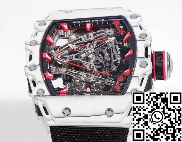 i1715076156 8979 7 Richard Mille Bubba Watson Tourbillon RM38-02 1:1 Best Edition Biała karbonowa koperta Czarny materiałowy pasek na rzep