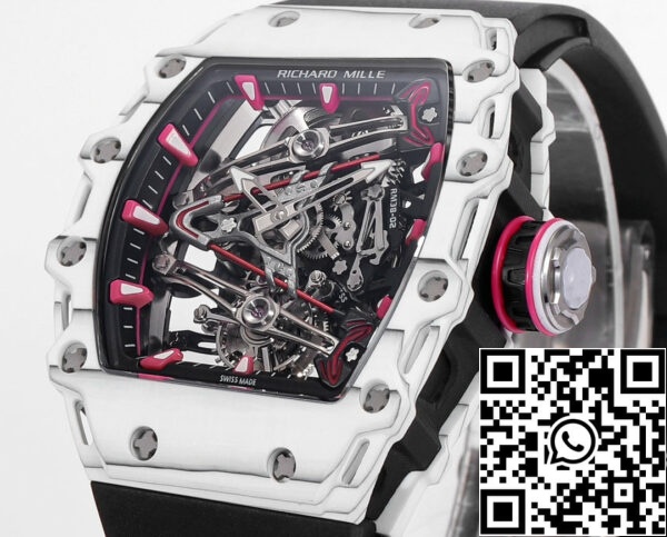 i1715076292 8000 2 Richard Mille Bubba Watson Tourbillon RM38-02 1:1 Best Edition Biała koperta z włókna węglowego Czarny pasek gumowy