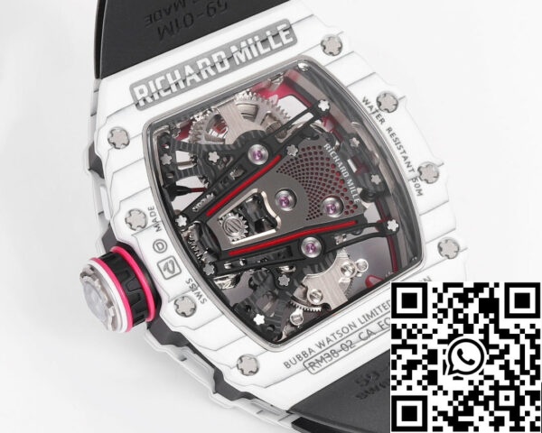 i1715076292 9105 5 Richard Mille Bubba Watson Tourbillon RM38-02 1:1 Best Edition Caixa em carbono branco Bracelete em borracha preta