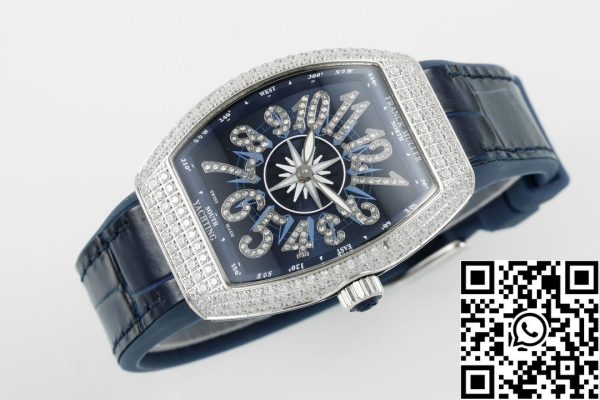 i1721446624 9053 8 Franck Muller V32 дамски яхтен 1:1 най-добро издание ABF Factory Square Diamond Gypsophila Blue