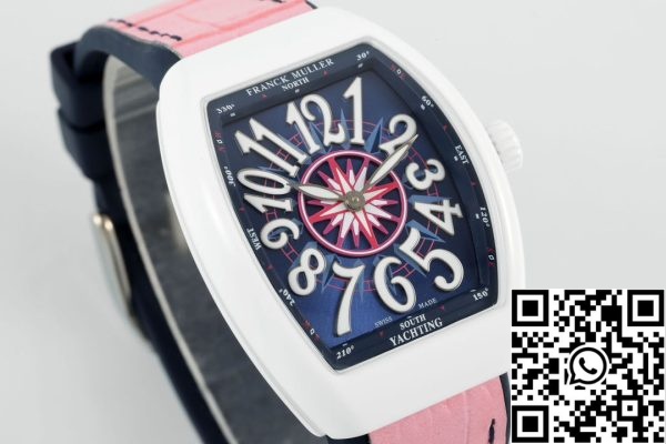 i1721446650 6479 8 Franck Muller V32 Γυναικείο Yachting 1:1 Best Edition ABF Factory Ροζ λουράκι από καουτσούκ