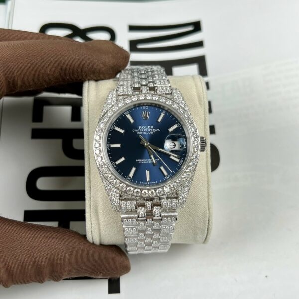 z46319662059 b445b0556b33049c3418097b02a4a92b 7e93b23e 34c3 4bd9 92c7 f3a8ded4a656 Rolex Datejust 41 Blauw Wijzerplaat Herenhorloge 126334-0002 custom moissanite