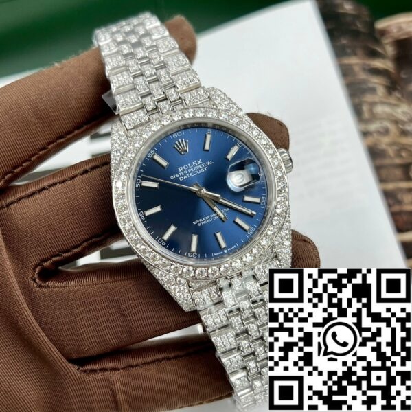 z4631966687875 658e6f93fad4f5deb20d39c2257a72d3 1fd21097 165a 4f88 999b 32de35fda7aa Rolex Datejust 41 Blauw Wijzerplaat Herenhorloge 126334-0002 custom moissanite