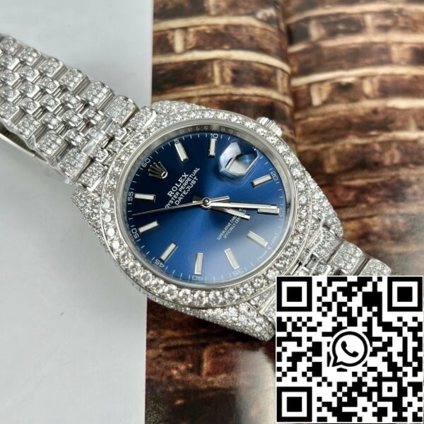 z4631966700125 11e3734c887541c0ae065c65bdcb3e08 bbeaad4c 7d0c 4ff1 ae35 895e7e44191b Rolex Datejust 41 Blue Dial Miesten katsella 126334-0002 custom moissanite