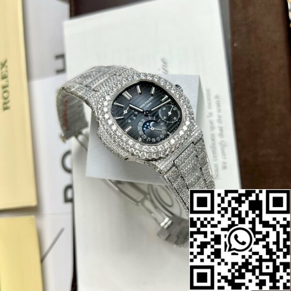 z4634272507030 e618628c0ea1a2057a34fca9125620de Patek Philippe Nautilus 5712/1A-001 1:1 Най-добро издание PPF Factory V2 Blue Dial Custom Moissanite