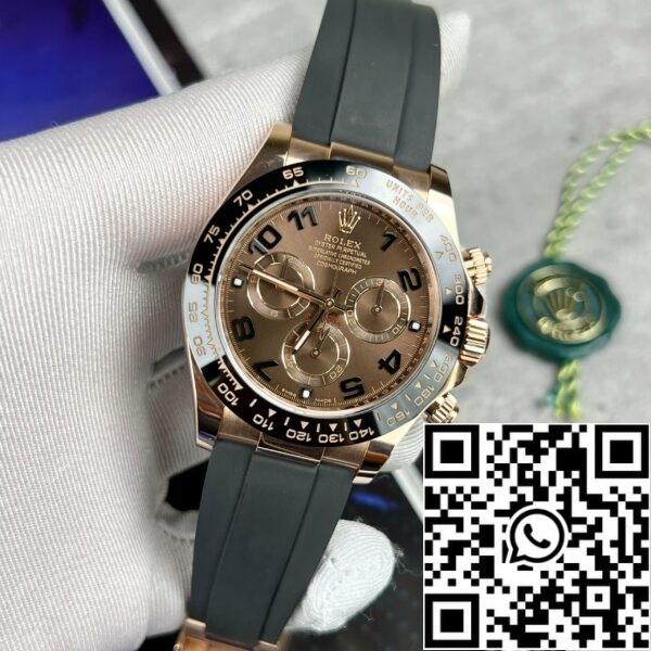 z4634558957050 b6735d12811646b0c6841d71acbeeba6 e9f0d505 14dc 4045 b145 fbbb93fa1c16 Rolex Daytona Rose Gold Chocolate Arabisch Zifferblatt & Keramik Lünette Oysterflex Gummi Armband 116515LN