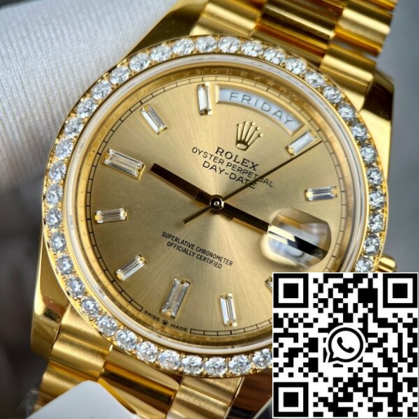 z464573232301707 84ffcfc96968d5c9d95cde2372ab01e2 961b30e6 35d1 4d55 adb7 32bda6bc1b77 Rolex Day-Date 40 228238 Champage számlap arany töltött 18k Moissanite Lünetta