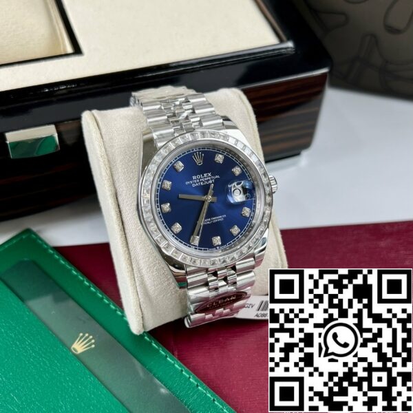 z4645734380472 7bcedd7bff909d63bf89c2663334ea1f 7d1b9771 b688 47a1 9c2b 74b6ffb8c1db Rolex Datejust 41 Blue Moissanite Dial 126334-0016 și personalizat Moissanite baguette Bezel